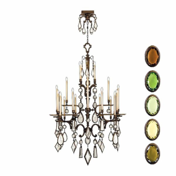 Fine Art Lamps 709440-1ST Encased Gems Twenty-Four-Light Three-Tier Chandelier with Multi-Color Crystal Accents Bronze Patina with Multicolor Crystal