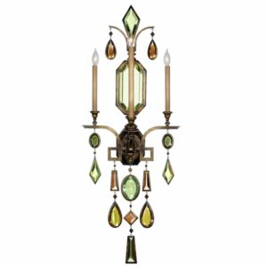 Fine Art Lamps 710450-1ST Encased Gems Three-Light Wall Sconce with Multi-Color Crystal Accents Bronze Patina with Multicolor Crystal Indoor Lighting