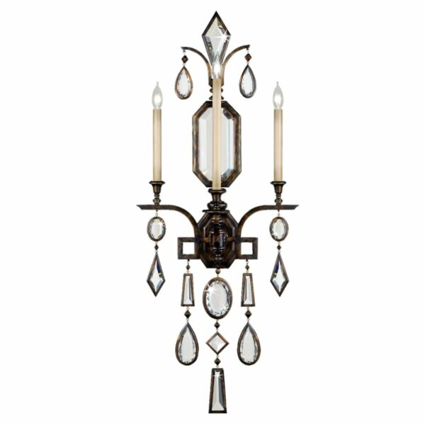 Fine Art Lamps 710450-3ST Encased Gems Three-Light Wall Sconce with Clear Crystal Accents Bronze Patina with Clear Crystal Indoor Lighting Wall