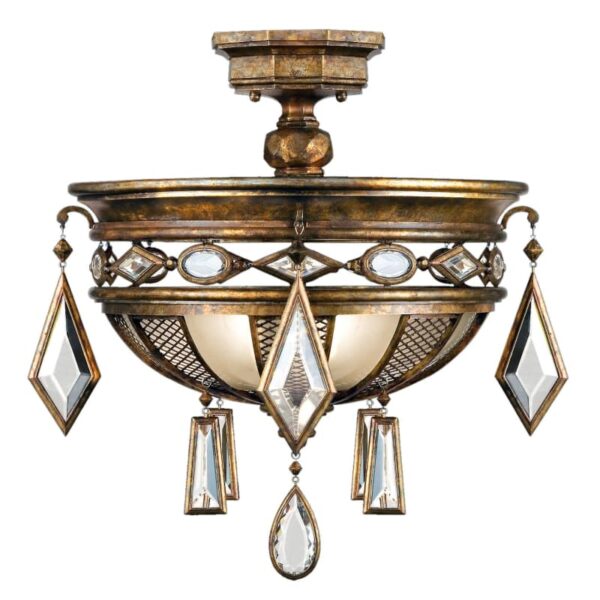 Fine Art Lamps 711440-1ST Encased Gems 21" Diameter Three-Light Semi-Flush Mount Ceiling Fixture with Multi-Color Crystal Accents Bronze Patina with