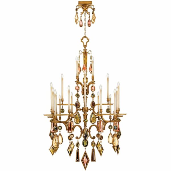 Fine Art Lamps 714640-1ST Encased Gems Twenty-Four-Light Three-Tier Chandelier with Multi-Color Crystal Accents Variegated Gold Leaf with Multicolor