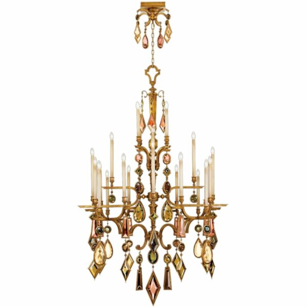 Fine Art Lamps 714640-3ST Encased Gems Twenty-Four-Light Three-Tier Chandelier with Clear Crystal Accents Variegated Gold Leaf with Clear Crystal