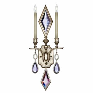 Fine Art Lamps 729050-3ST Encased Gems Two-Light Wall Sconce with Clear Crystal Accents Vintage Silver Leaf with Clear Crystal Indoor Lighting Wall