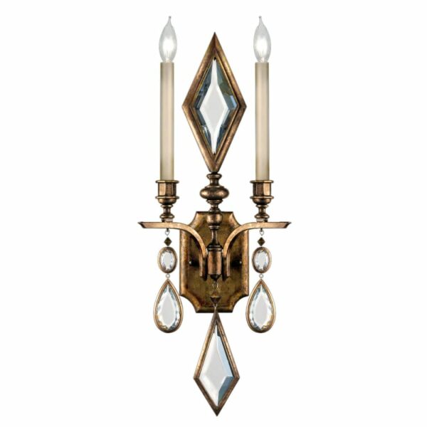 Fine Art Lamps 729150-1ST Encased Gems Two-Light Wall Sconce with Multi-Color Crystal Accents Variegated Gold Leaf with Multicolor Crystal Indoor