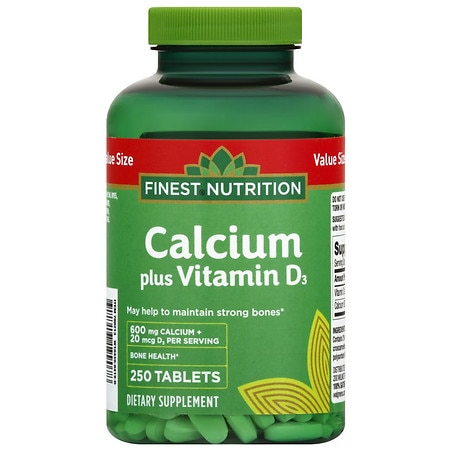 Finest Nutrition Calcium Carbonate plus Vitamin D3 Tablets - 250.0 ea