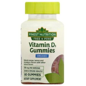 Finest Nutrition Free & Pure Vitamin D3 2000I IU Gummy Natural Orange, Lemon, Strawbery Flavors - 80.0 ea