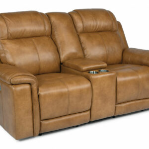 Flexsteel Kingsley Leather Power Reclining Loveseat With Console & Power Headrests