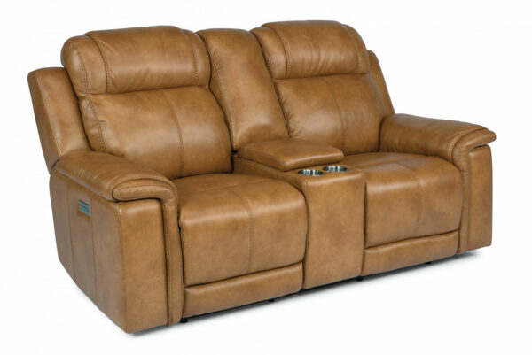 Flexsteel Kingsley Leather Power Reclining Loveseat With Console & Power Headrests