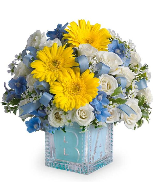 Flowers - Baby's First Blue Block Bouquet - Regular