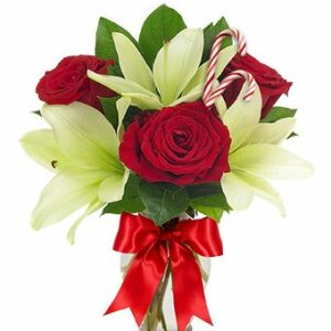 Flowers - Candy Cane Rose and Lily Bouquet - Regular