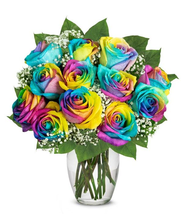 Flowers Delivery - Wild Rainbow Roses Flowers - One Dozen