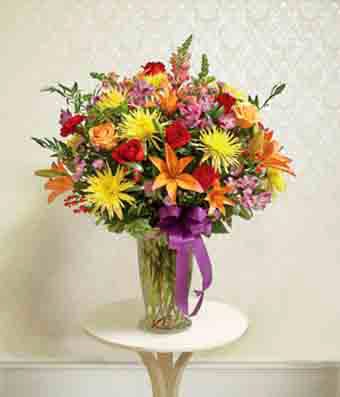 Flowers - Multicolor Bright Large Sympathy Vase Arrangement - Regular