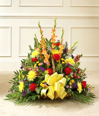 Flowers - Multicolor Bright Mixed Flower Fireside Basket - Regular