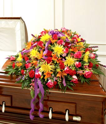 Flowers - Multicolor Bright Mixed Flower Half Casket Cover - Regular