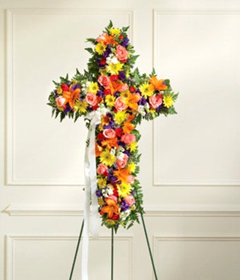 Flowers - Multicolor Mixed Flower Standing Cross - Regular