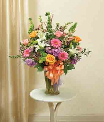 Flowers - Multicolor Pastel Large Sympathy Vase Arrangement - Regular