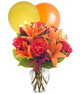 Flowers - Orange Flowers & Balloon Bouquet - Regular