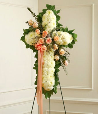 Flowers - Peach, Orange & White Standing Cross With Peach Rose Break - Regular