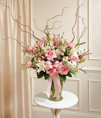 Flowers - Pink & White Large Sympathy Vase Arrangement - Regular