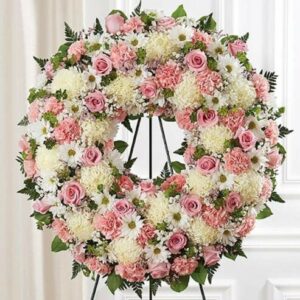 Flowers - Pink & White Standing Wreath - Regular