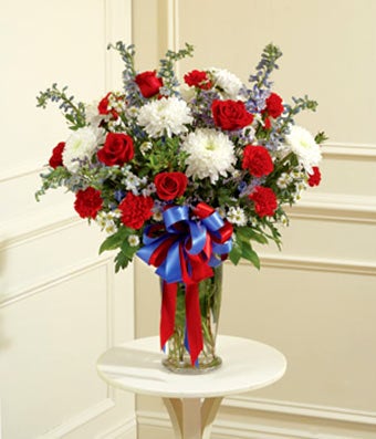 Flowers - Red, White & Blue Large Sympathy Vase Arrangement - Regular