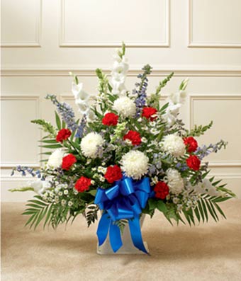 Flowers - Red, White & Blue Sympathy Floor Basket - Regular