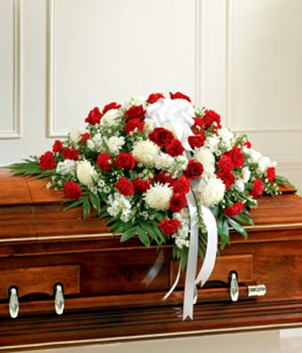 Flowers - Red & White Mixed Half Casket Cover - Regular