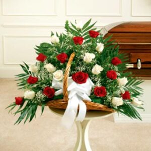 Flowers - Red & White Rose Fireside Basket - Regular