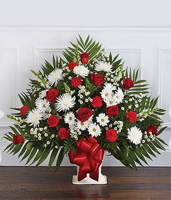 Flowers - Red & White Sympathy Floor Basket - Regular