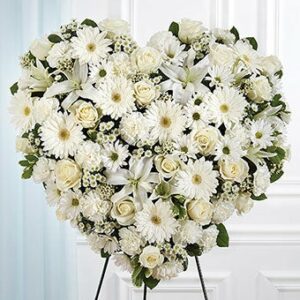 Flowers - White Mixed Flower Solid Standing Heart - Regular