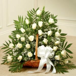 Flowers - White Rose Fireside Basket - Regular