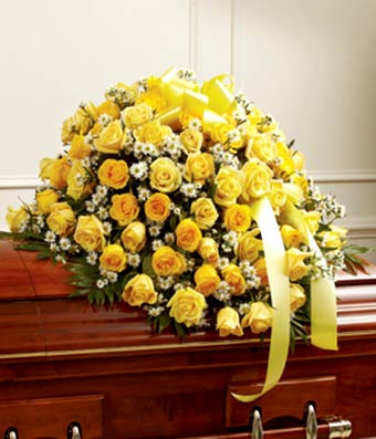 Flowers - Yellow & White Rose Half Casket Cover - Regular