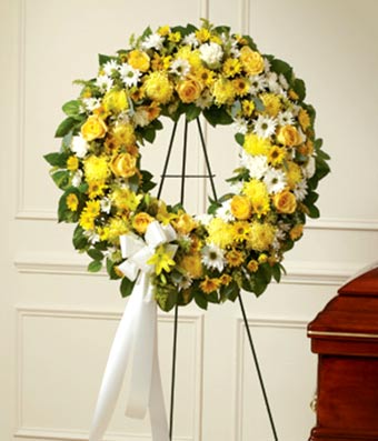 Flowers - Yellow & White Standing Wreath - Regular