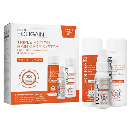 Foligain 3-Piece Trial- Men's Triple Action Complete System For Thinning Hair - 1.0 ea
