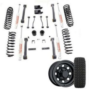 Genuine Packages 4 Inch Trail Master Complete Lift Kit with Coil Springs with Pro Comp XMT2 Tires and Trail Master Wheel Package - Set of 4 - TJS - TJ