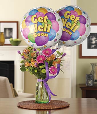 Get Well Spring Bouquet with Balloons - Regular
