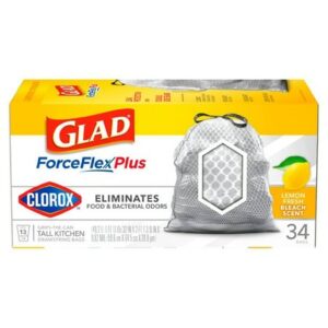 Glad Glad ForceFlex Plus Drawstring Lemon Fresh Bleach Scent Odor Shield - 34.0 ea