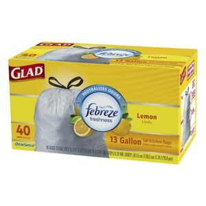 Glad OdorShield Tall Kitchen Drawstring Trash Bags Fresh Lemon, 13 Gallon - 40.0 ea