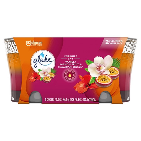 Glade 2 In1 Jar Candle Air Freshener Hawaiian Breeze & Vanilla Passion Fruit - 3.4 oz x 2 pack