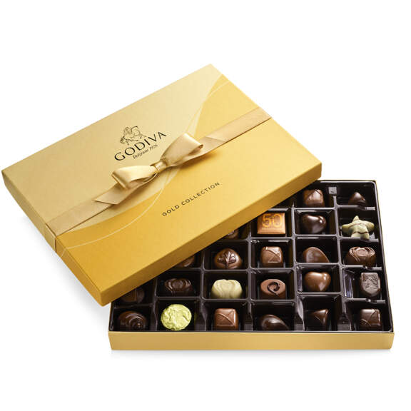 Godiva Assorted Chocolate Gold Gift Box and Ballotin, Gold Ribbon, 36 pc Godiva Assorted Chocolate Gold Gift Box and Ballotin, Gold Ribbon, 36 pc