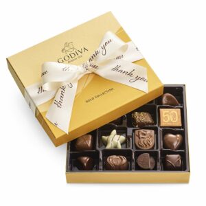 Godiva Assorted Chocolate Gold Gift Box and Ballotin, Thank You Ribbon, 19 pc