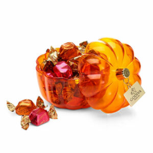 Godiva Chocolate Festive Pumpkin Candy Dish with Assorted G Cubes, 21 pc
