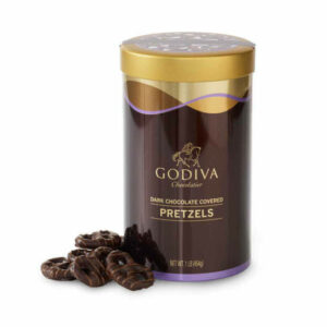 Godiva Dark Chocolate Covered Pretzel Canister, 1 lb