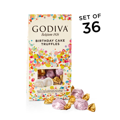 Godiva Happy Birthday Cake Chocolate Truffles, Set of 36, 12 pc. each White Chocolate