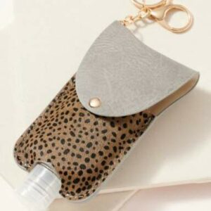 Gold Plated Animal Print Calf Hair Sanitizer Holder Key Chain