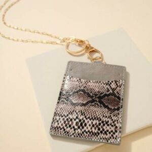 Gold Plated Animal Print Card Pocket Key Chain with Strap