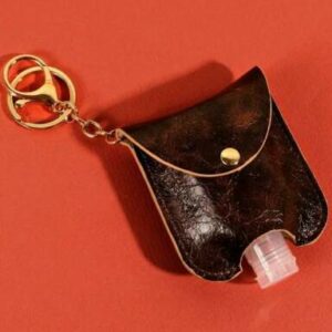 Gold Plated Cracked Solid Leather Sanitizer Holder