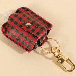 Gold Plated Gingham Print Leather Mini Sanitizer Holder