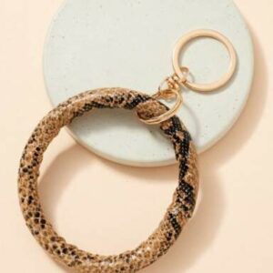 Gold plated Snake Skin Print Leather Key Ring