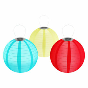 Hanging Chinese Lanterns w/ Solar LED Bulbs by Pure Garden, Set of 3-M
